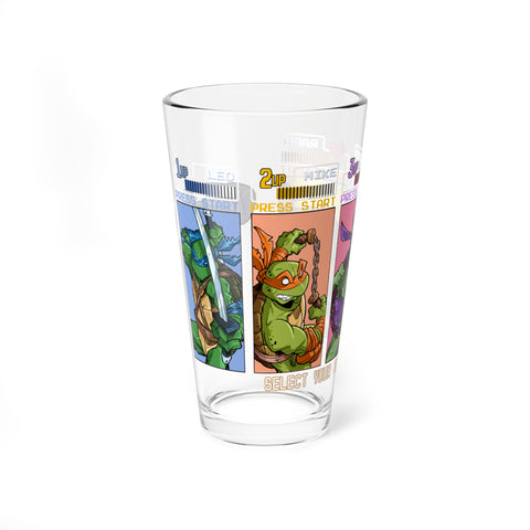 TMNT Arcade Hero Select Pint Glass – Orange & Purple Mask Edition