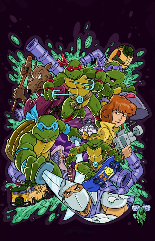 AU Retro Cartoon Turtle Heroes Action Lattie Art